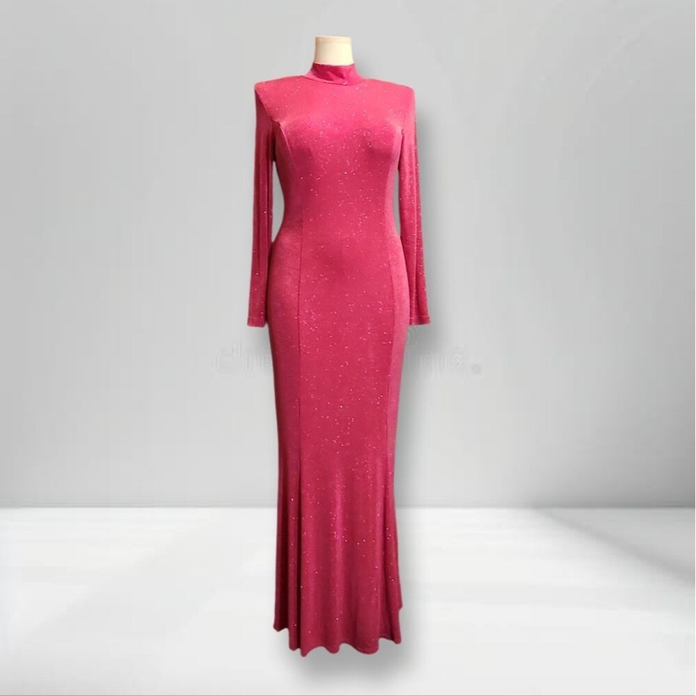 ★RARE★Vintage Hot Pink Evening Gown By NOUVEAU Evening Collection L Silver Glam﹏